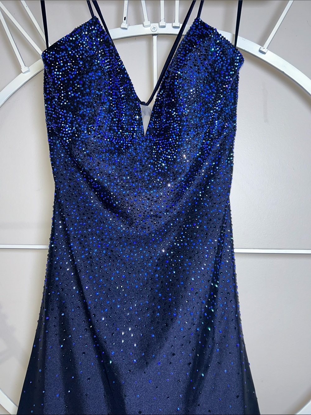 Amelia Couture Sparkly Rhinestone Bodycon Mini Dress (Style 3100S) in Navy - Picture 3 of 16
